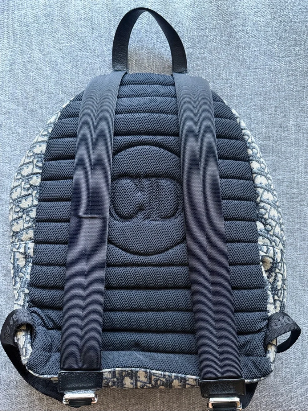 Dior Men's Navy Blue & Beige Oblique Canvas Backpack